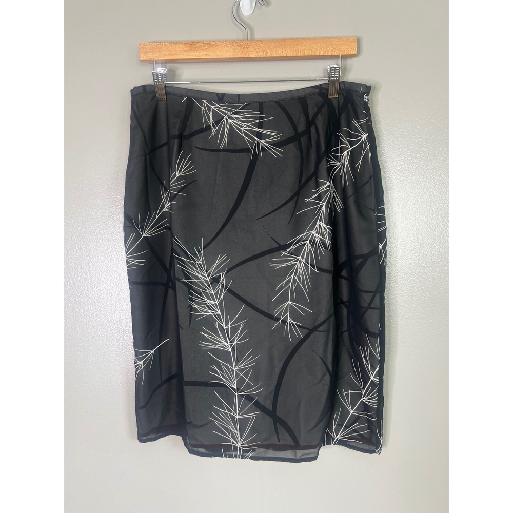 vintage Y2K Express sheer black chiffon pencil skirt leaf print office siren‎